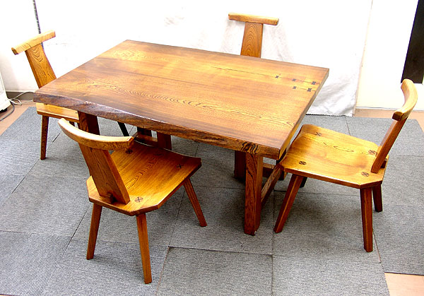 岩泉純木家具【ダイニングテーブル チェア4脚セット】栓材 無垢 ダイニングテーブル/座卓 2way