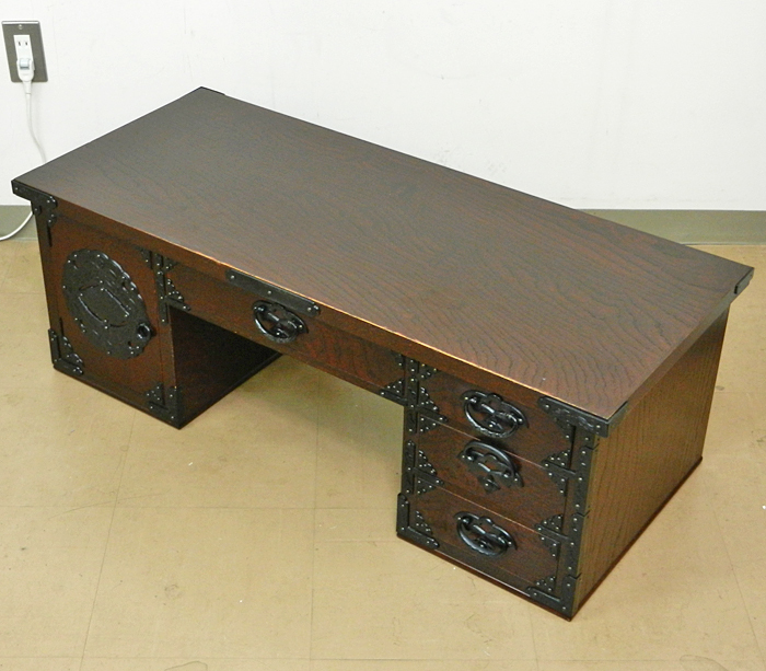 元祖 岩谷堂箪笥 桜木作 両袖文机(小) 欅材 漆塗装 伝統工芸品 民芸家具 和家具