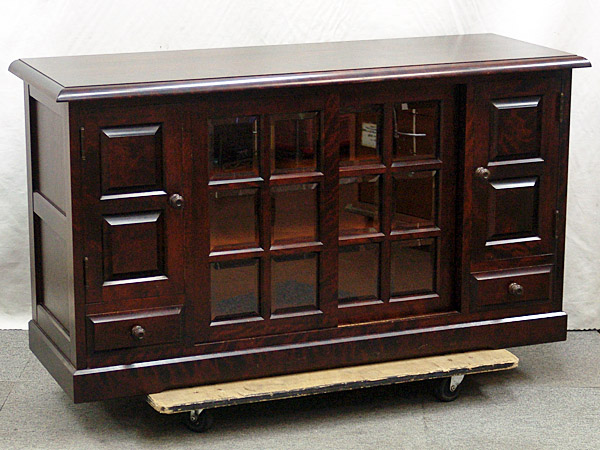 北海道民芸家具 サイドボード リビングボード 樺材 引き違いガラス扉